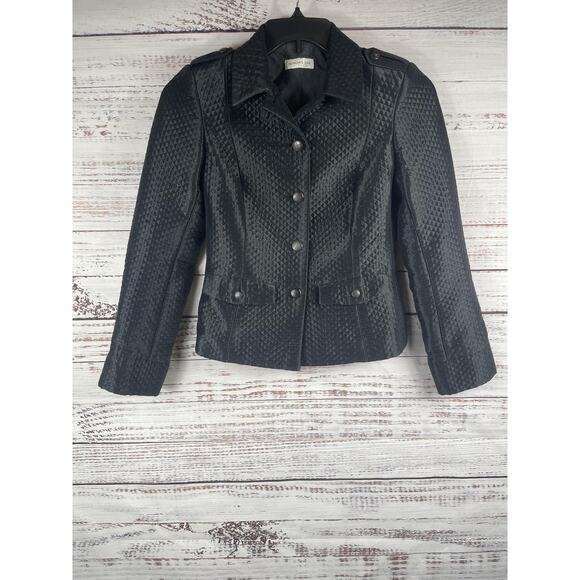 Bernard Zins Paris Jacket Women's 4 Black Silk Blend Jacquard Button Front Trim - Picture 2 of 9
